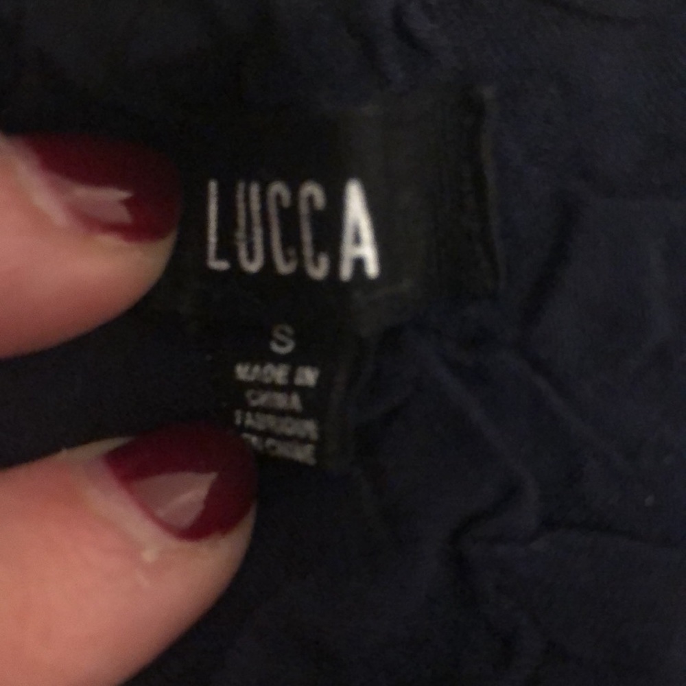 Lucca Couture Zip Up Tiered Navy w/ Tan Polka Dots Ruffle Long Sleeve Jacket Sm - Picture 4 of 10